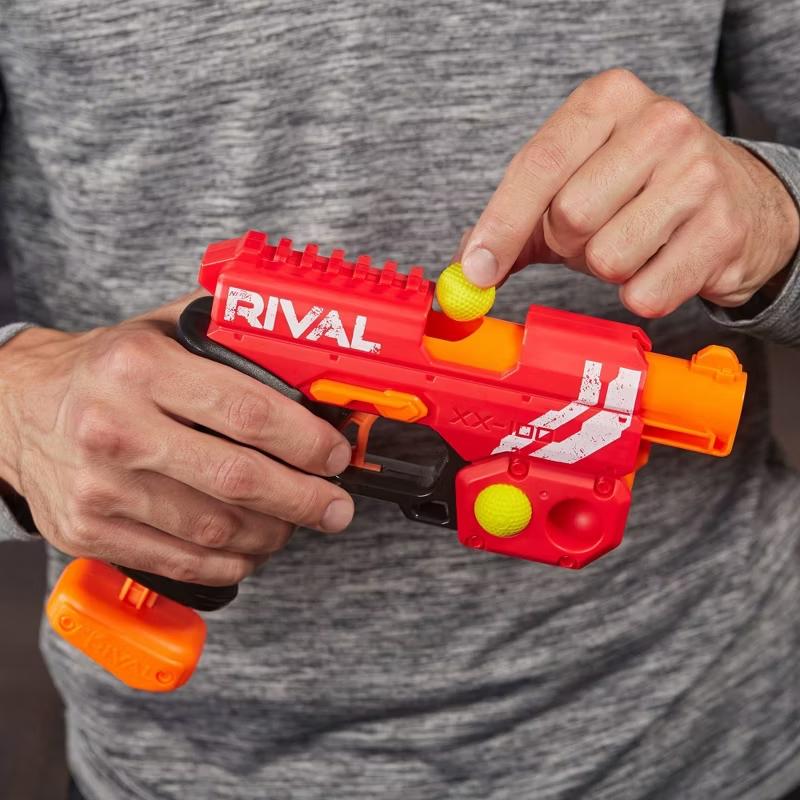 Nerf Rival Knockout XX-100 Blaster - Round Storage, 90 FPS Velocity, Breech Load - Includes 2 Official Rival Rounds - Team Red