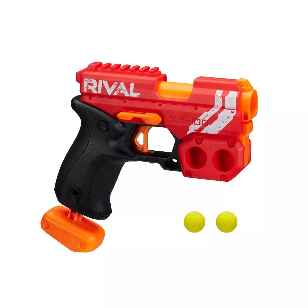 Nerf Rival Knockout XX-100 Blaster - Round Storage, 90 FPS Velocity, Breech Load - Includes 2 Official Rival Rounds - Team Red