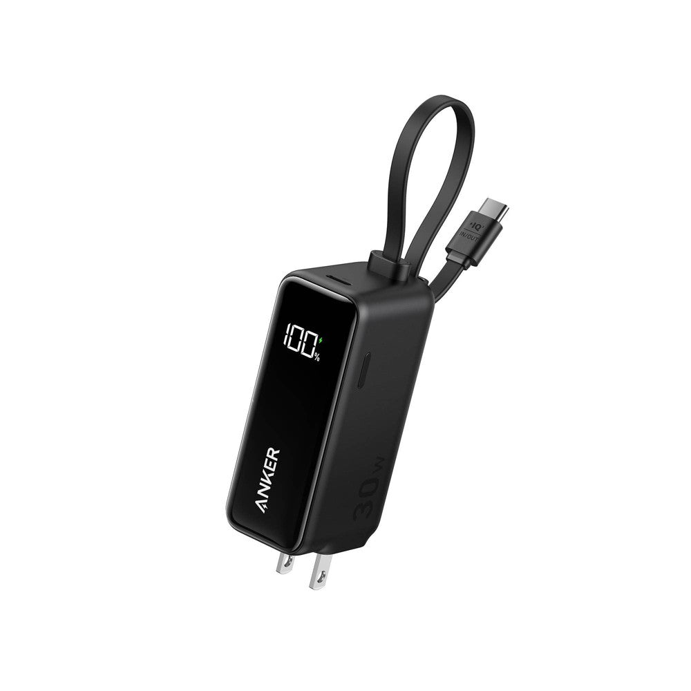 Anker - Power Bank 5,000 Mah 22.5w With Built In Usb C Cable And Fusion Wall Charger 30w - Black