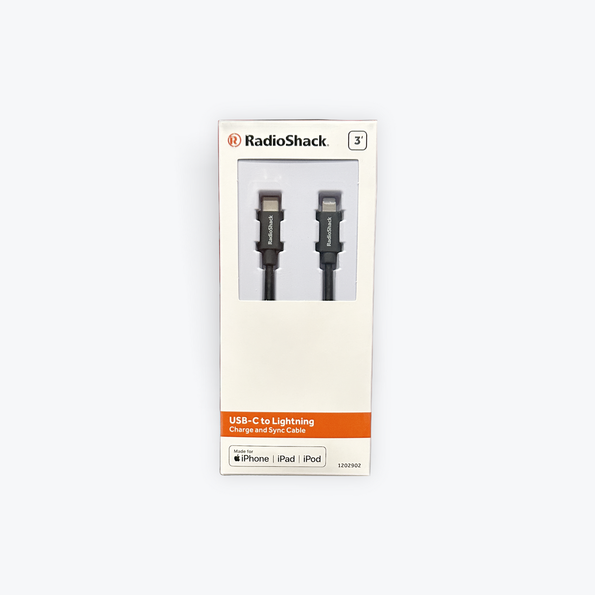 RadioShack USB-C to Lightning cable packaging on a white background