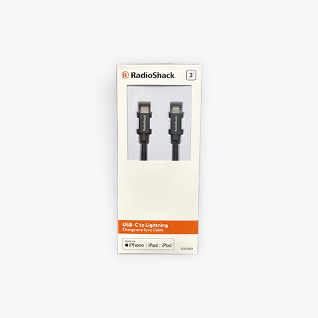 RadioShack USB-C to Lightning cable packaging on a white background