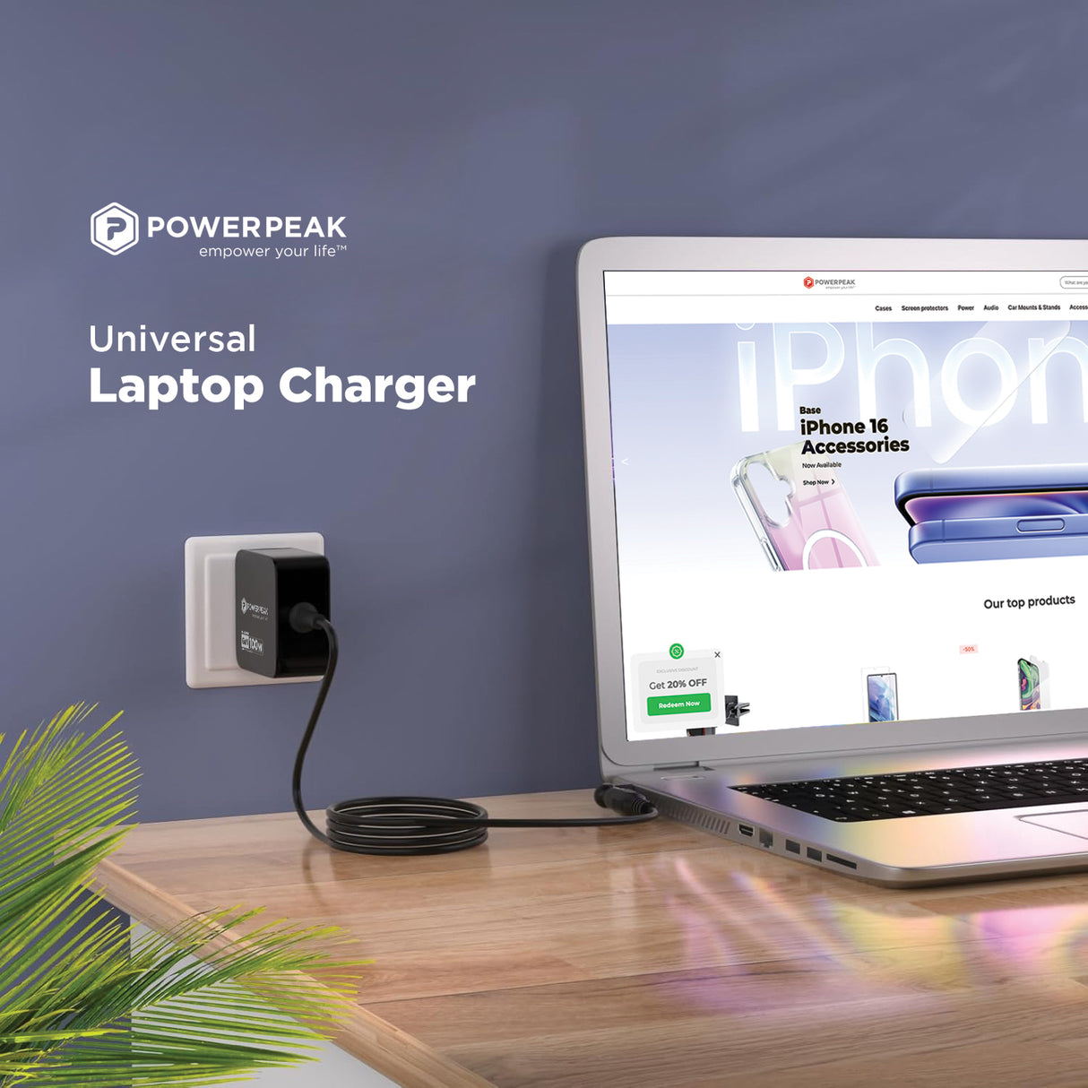 POWERPEAK UNIVERSAL LAPTOP CHARGER 90W- 16 CONNECTORS INCLUDED