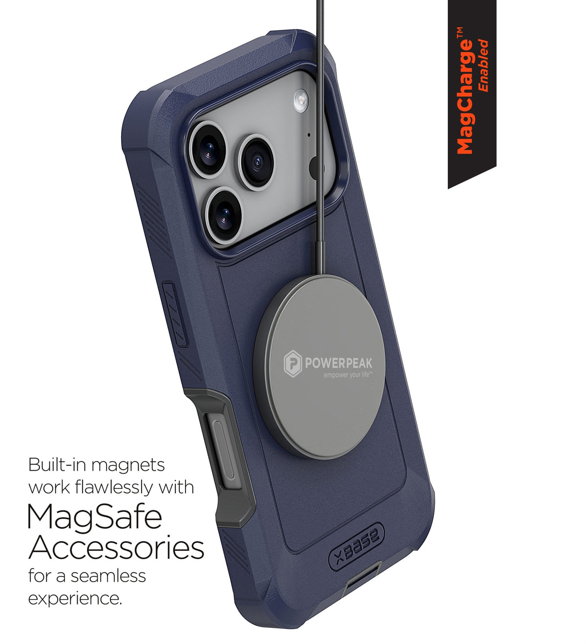 xBase Boulder MagSafe Rugged Case for iPhone 18 Pro / 17 Pro - Blue - camera and screen edge