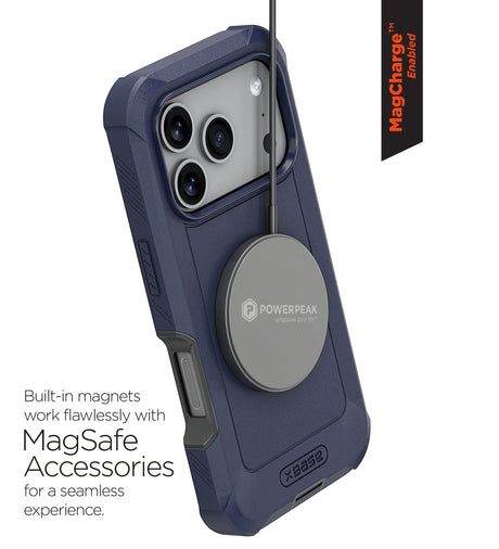 xBase Boulder MagSafe Rugged Case for iPhone 18 Pro / 17 Pro - Blue - camera and screen edge