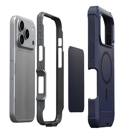 xBase Boulder MagSafe Rugged Case for iPhone 18 Pro / 17 Pro - Blue - co-molded layers