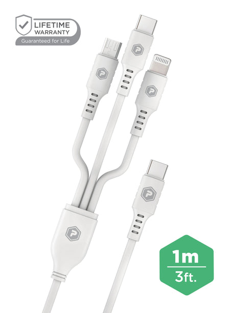 PowerPeak ECONOMY 3 in 1 Cable 3 ft USB-C to Micro, Lightning, and USB-C - White - image 2