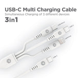 PowerPeak ECONOMY 3 in 1 Cable 3 ft USB-C to Micro, Lightning, and USB-C - White - image 1