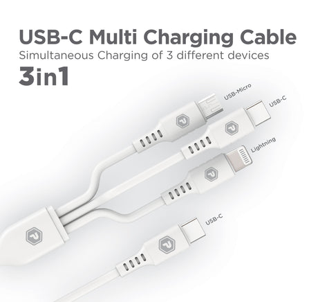 PowerPeak ECONOMY 3 in 1 Cable 3 ft USB-C to Micro, Lightning, and USB-C - White - image 1