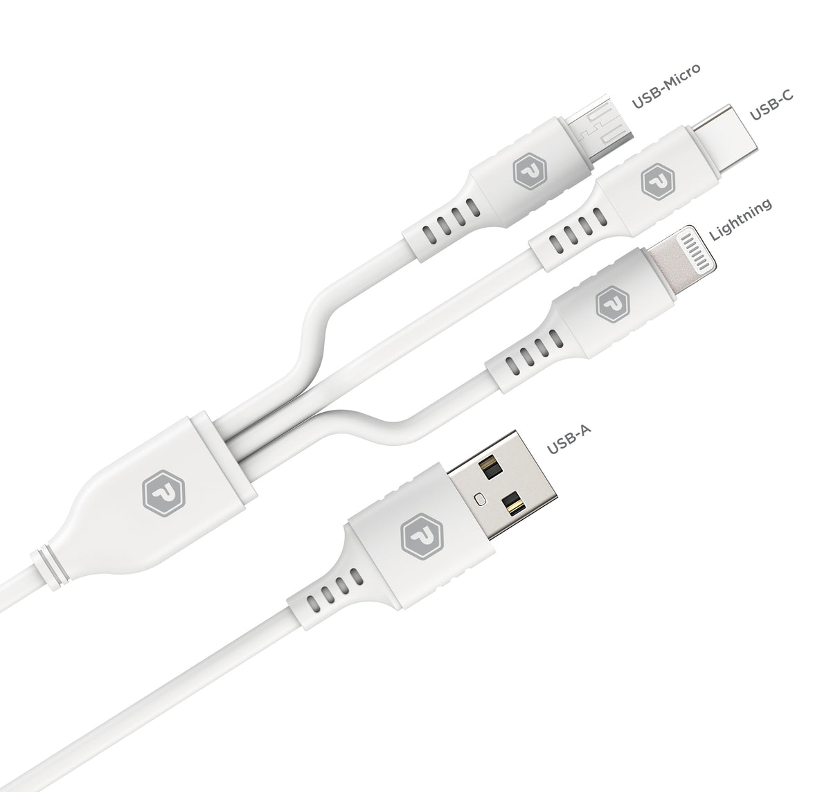 PowerPeak ECONOMY 3 in 1 Cable 3 ft USB-A to Micro, Lightning, and USB-C - White - image 5