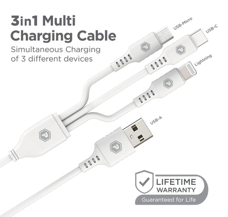 PowerPeak ECONOMY 3 in 1 Cable 3 ft USB-A to Micro, Lightning, and USB-C - White - image 4