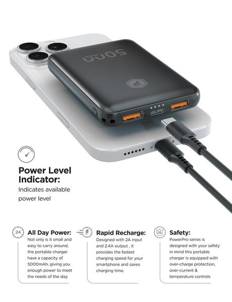 POWERPEAK 5000MAH PORTABLE CHARGER {2 USB CHARGING PORTS} - - image 3