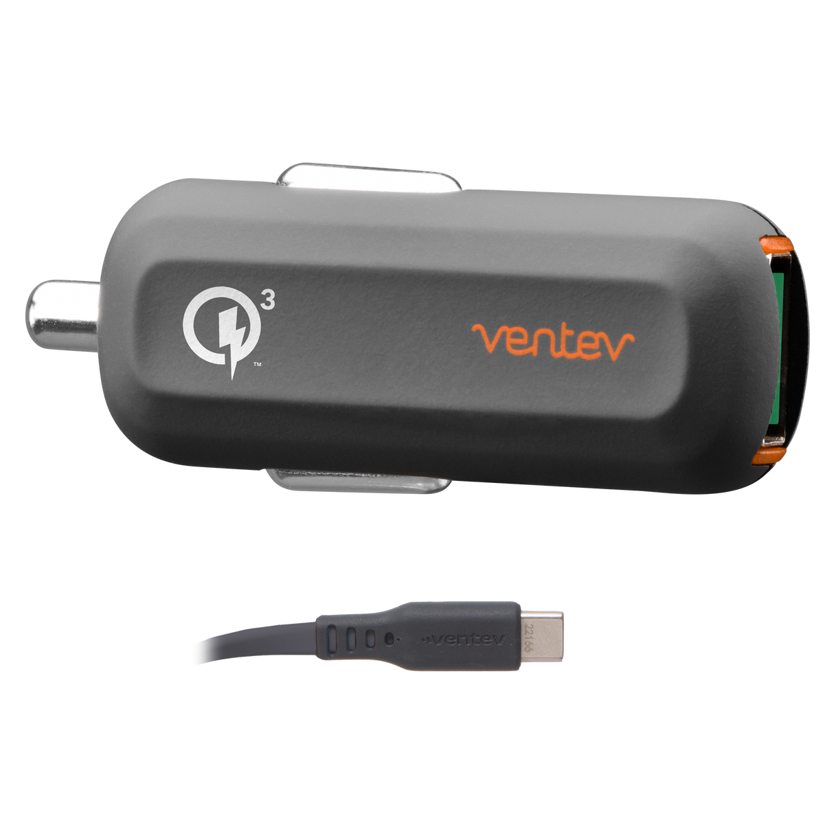 Ventev - Qc3.0 24w Dashport Rq1300 Mini Car Charger And Usb A To Usb C Cable 3.3ft - Gray