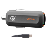 Ventev - Qc3.0 24w Dashport Rq1300 Mini Car Charger And Usb A To Usb C Cable 3.3ft - Gray