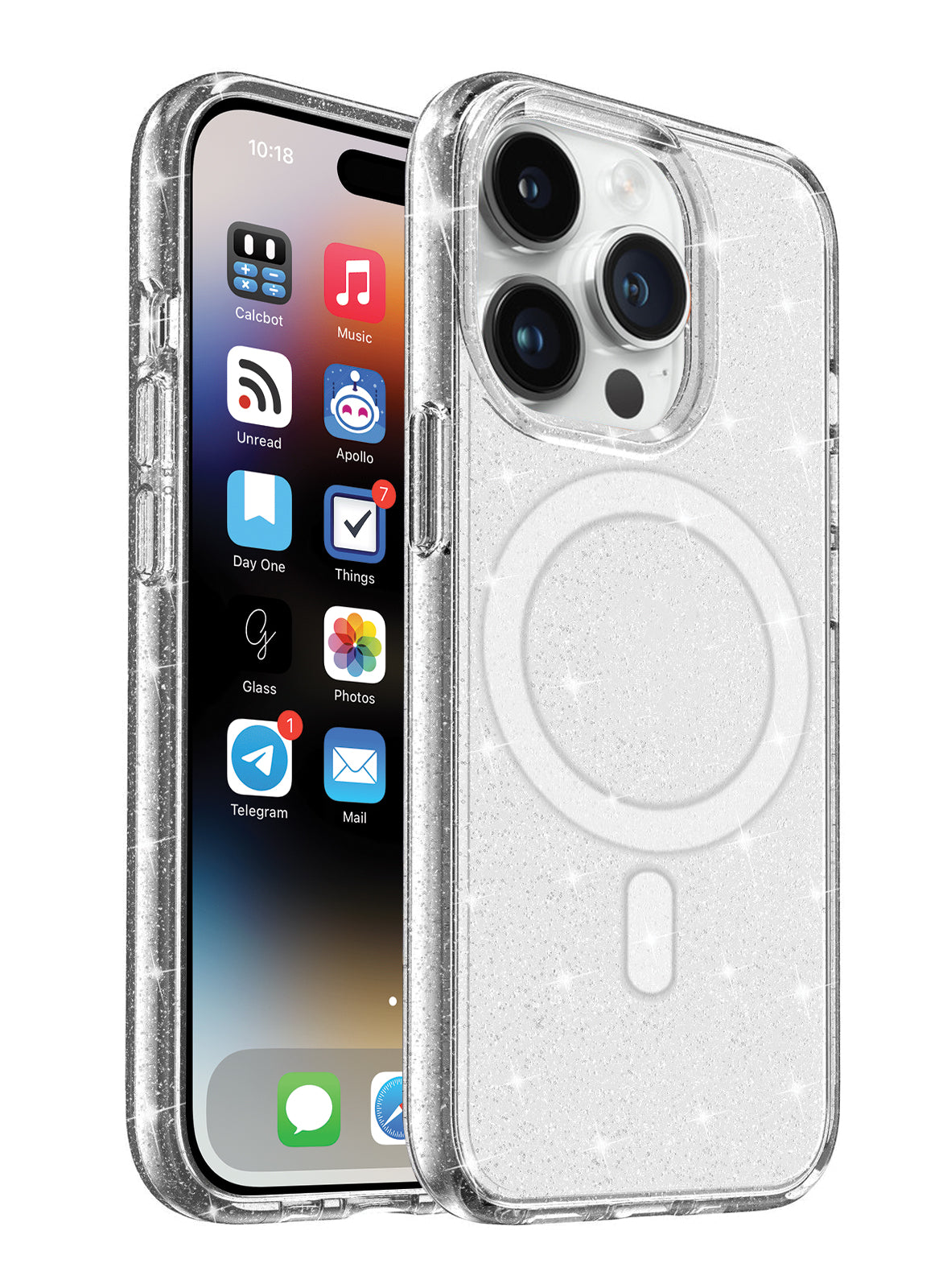 BASE IPHONE 15 PRO(6.1) SPARKLE SERIES MAGSAFE COMPATIBLE CASE - WHITE GOLD - image 2
