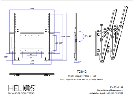 TILT TV WALL MOUNT, 100X100 - 400X400 VESA, 70LBS