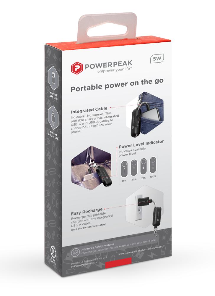 POWERPEAK CLIP ON ULTRA PORTABLE CHARGER WITH INTEGRATED USB