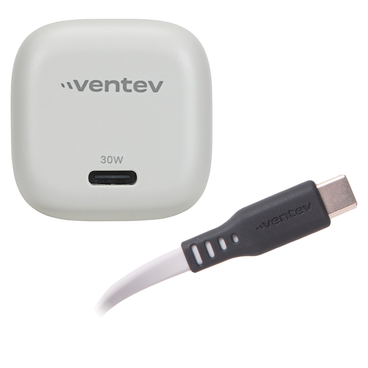 Ventev - 30w Ultrafast Usb C Universal Gan Mini Wall Charger And Usb C To Usb C Cable - Gray