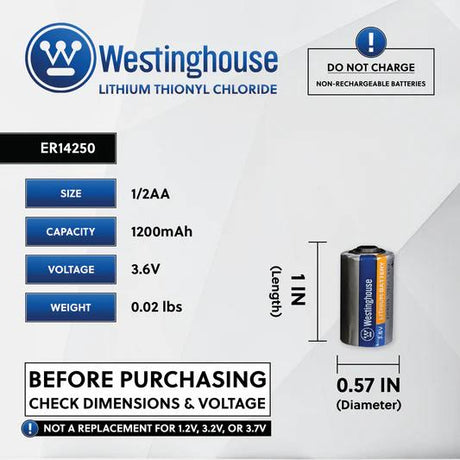 ER14250 1/2AA Size 3.6V Lithium Primary Battery for Specialized Devices - Non Rechargeable