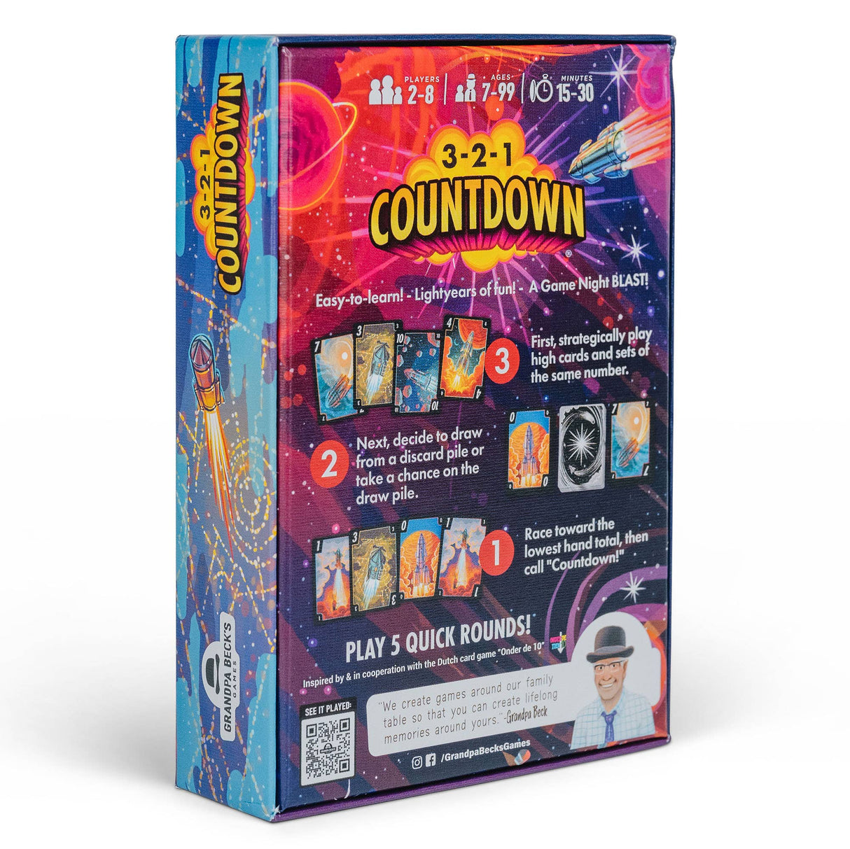 Board game box for '3-2-1 Countdown' with colorful design and text.