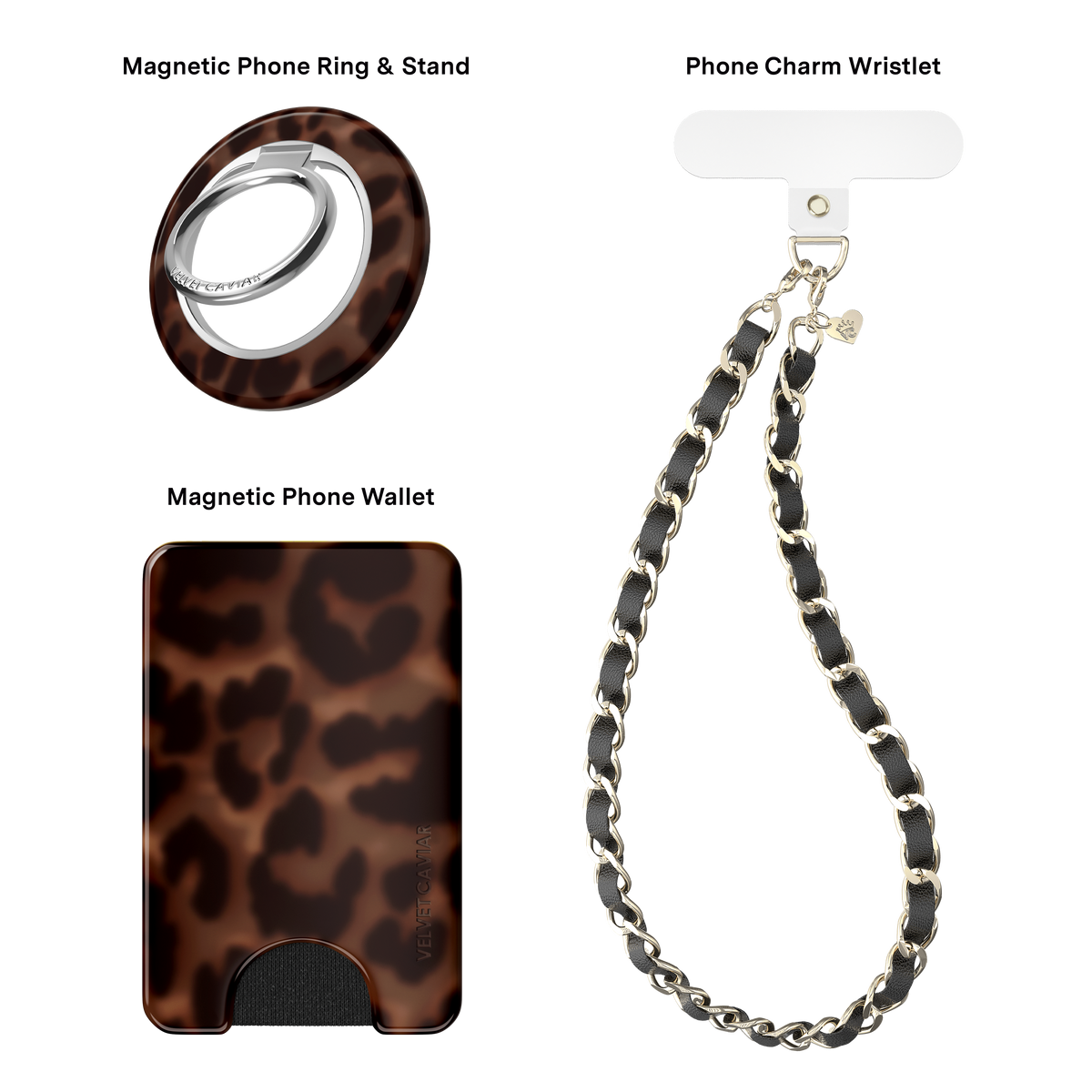 VELVET CAVIAR - 3pc Phone Accessory Gift Set - It Girl Leopard
