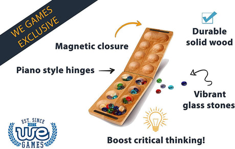 Wood Expressions - Solid Wood Folding Mancala with Glass Stones - 18 in.