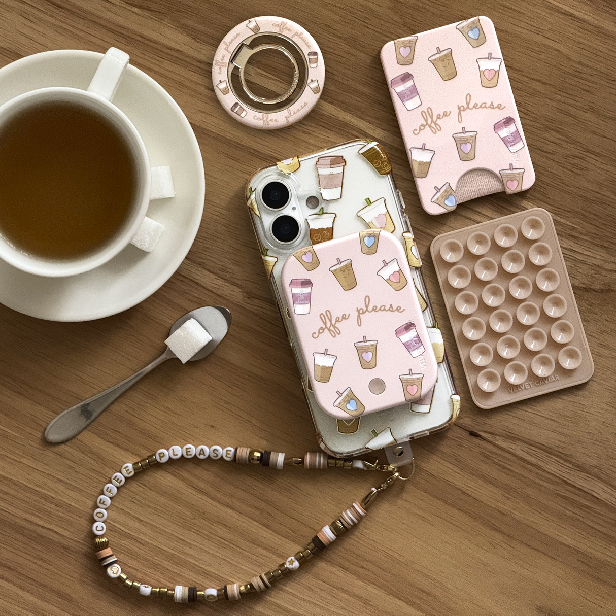 VELVET CAVIAR - Magnetic Phone Wallet- Coffee Please