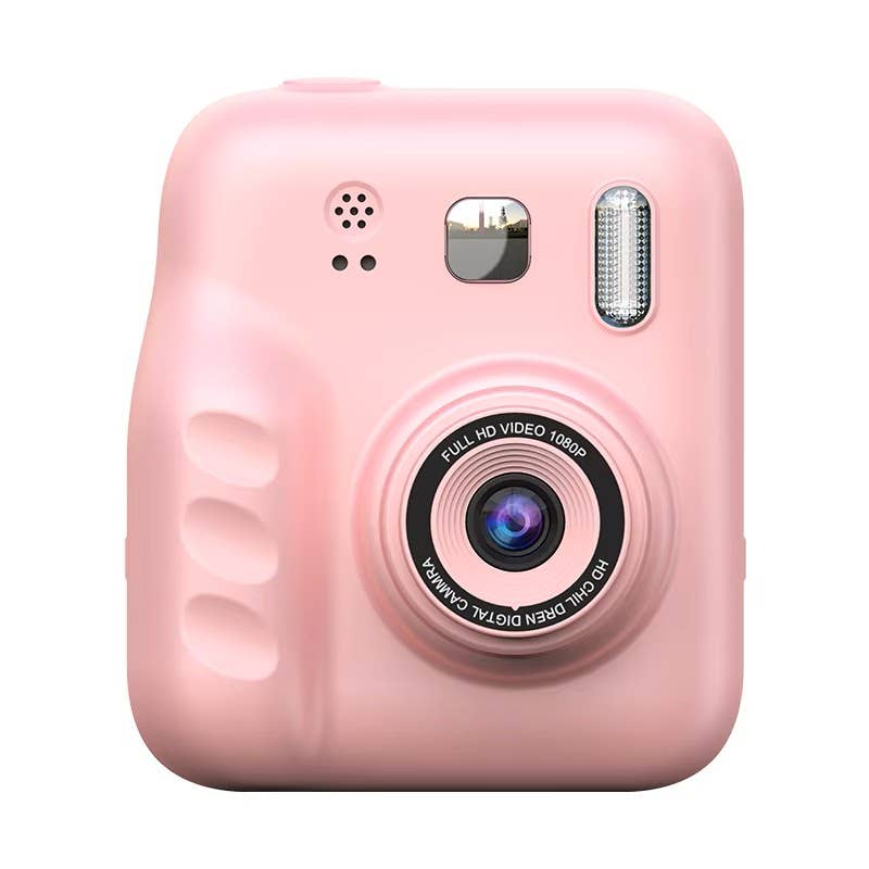 Pink instant camera on a white background