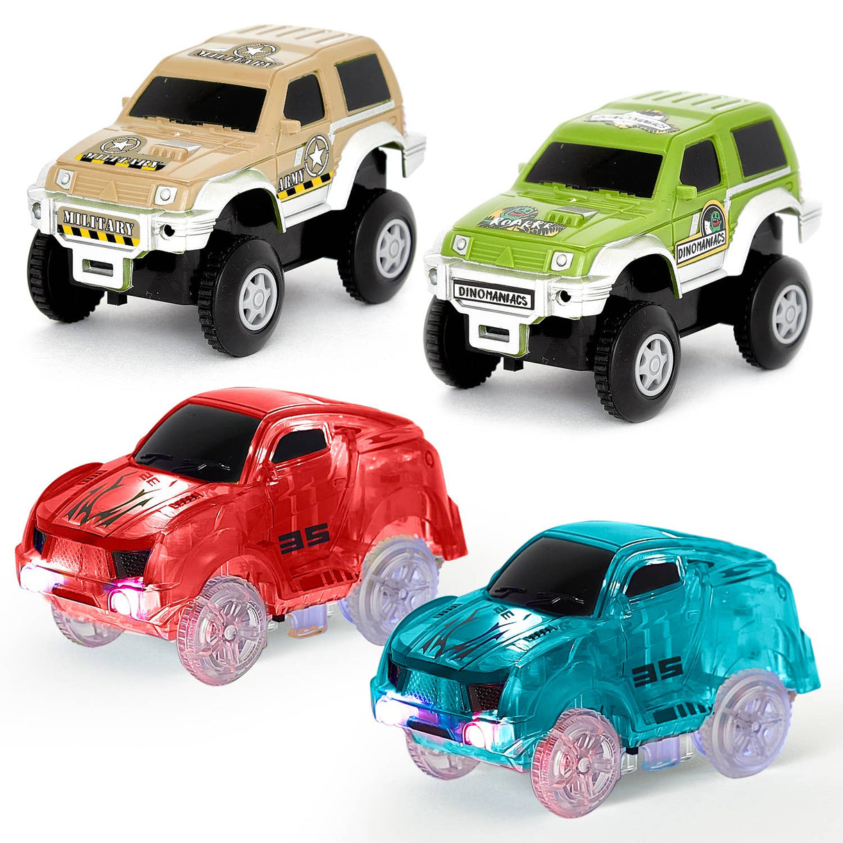 4 Battery Power Toy Race Car Truck Jeep Racing Vehicles Pack