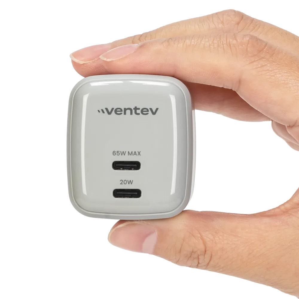 Ventev - 65W ULTRAFAST USB C Universal Dual GaN Mini Wall Charger - Gray