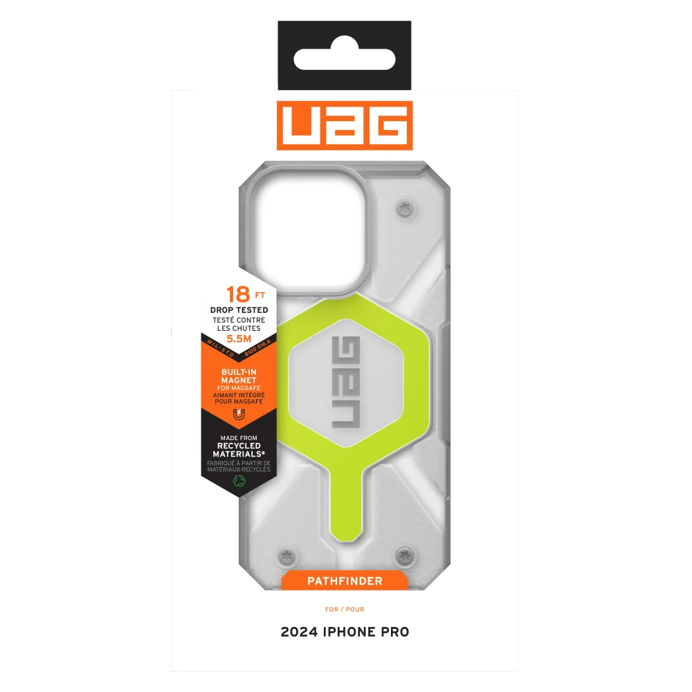 Urban Armor Gear (UAG) - Pathfinder Clear MagSafe Case for Apple iPhone 16 Pro - Active Neon