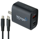 Wingocase - 30w Gan Wall Charger And Usb C To Lightning Cable - Black