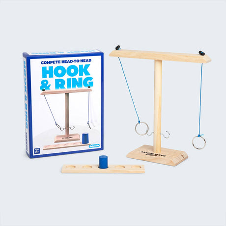 Hook and Ring game set with packaging on a light gray background