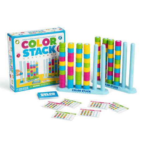 Color Stack game set with colorful stacks and a box on a white background