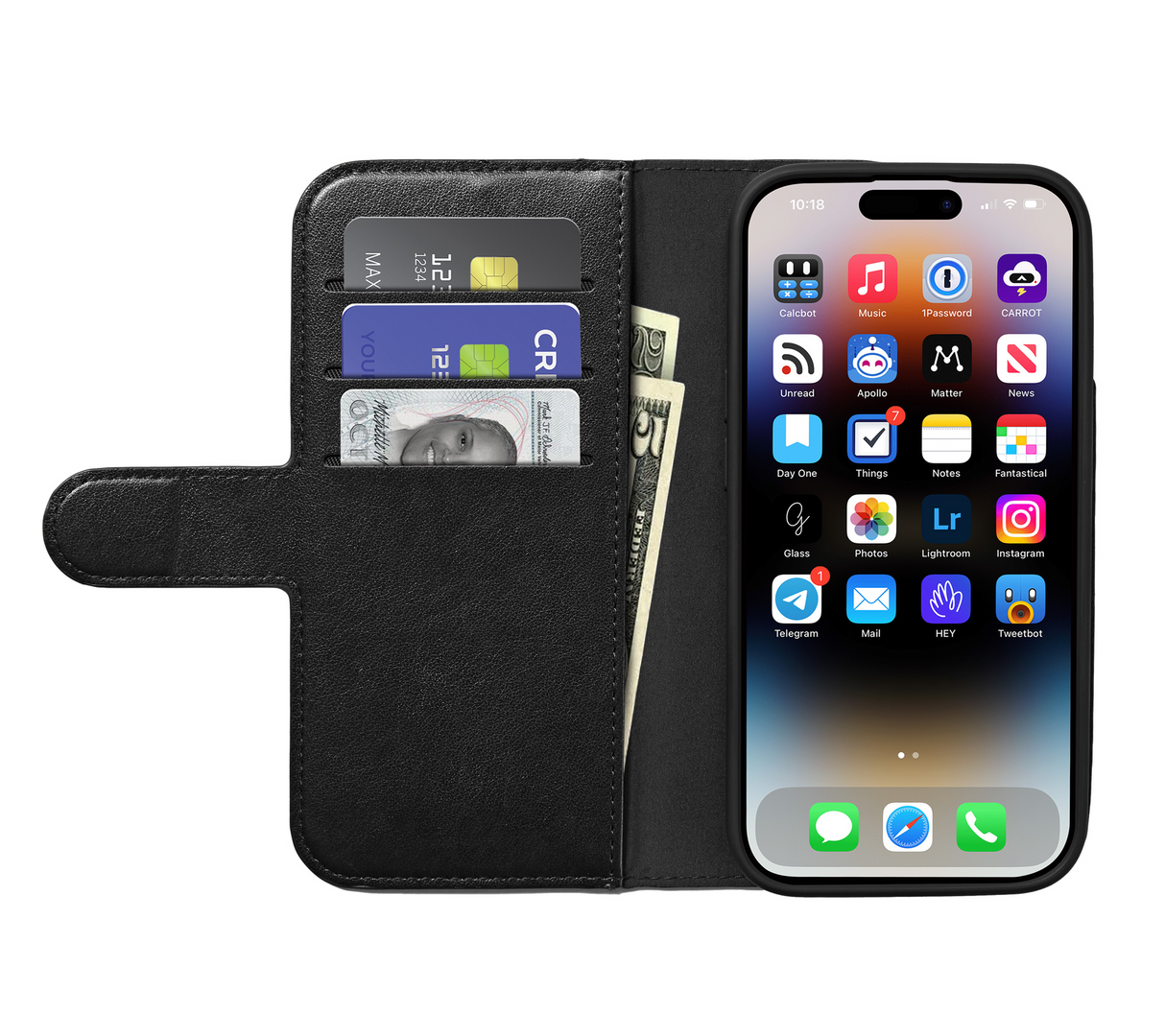 xBase iPhone 16 Pro Folio Exec Wallet Case MagSafe Compatible - Black