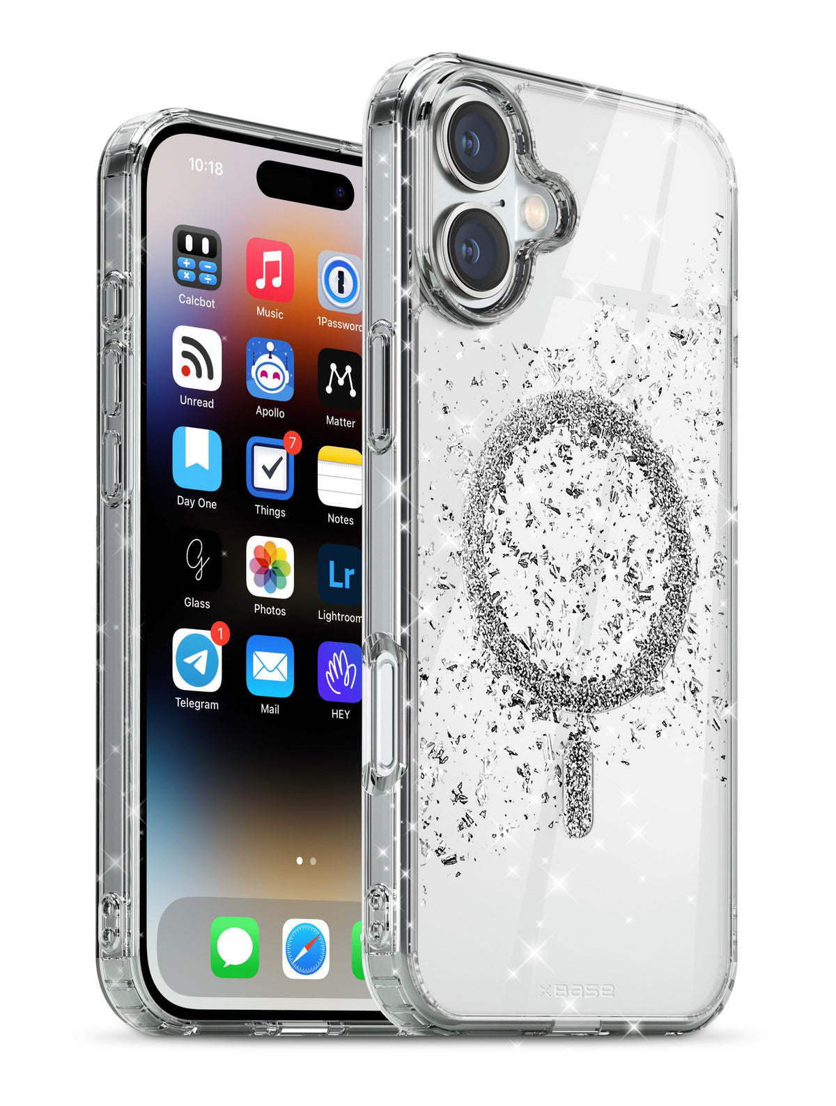 IPHONE 16 XBASE SPARKLELINE SERIES MAGSAFE COMPATIBLE CASE - SILVER STRIPE - image 1