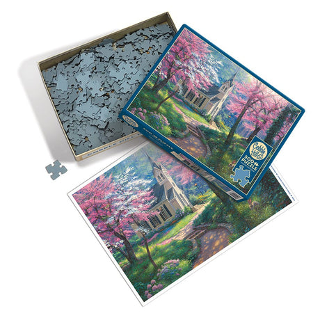 Cobble Hill 500 Piece Puzzle - Spring's Embrace - box and pieces