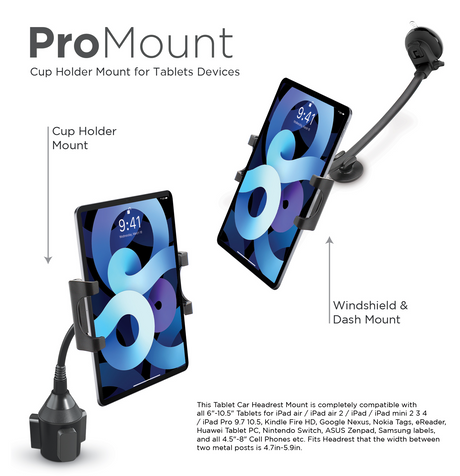 PowerPeak ProMount 2-in-1 Tablet Car Mount