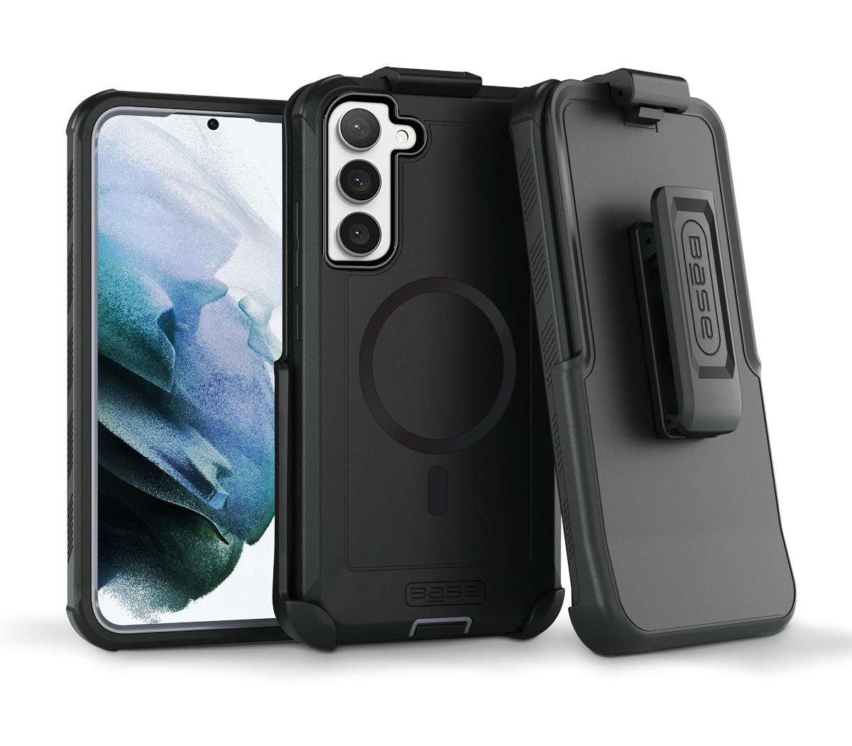 xBase Samsung S25- Boulder MagSafe Heavy Duty Co-Molded Rugged Protective Case w/Belt Clip Holster - Black