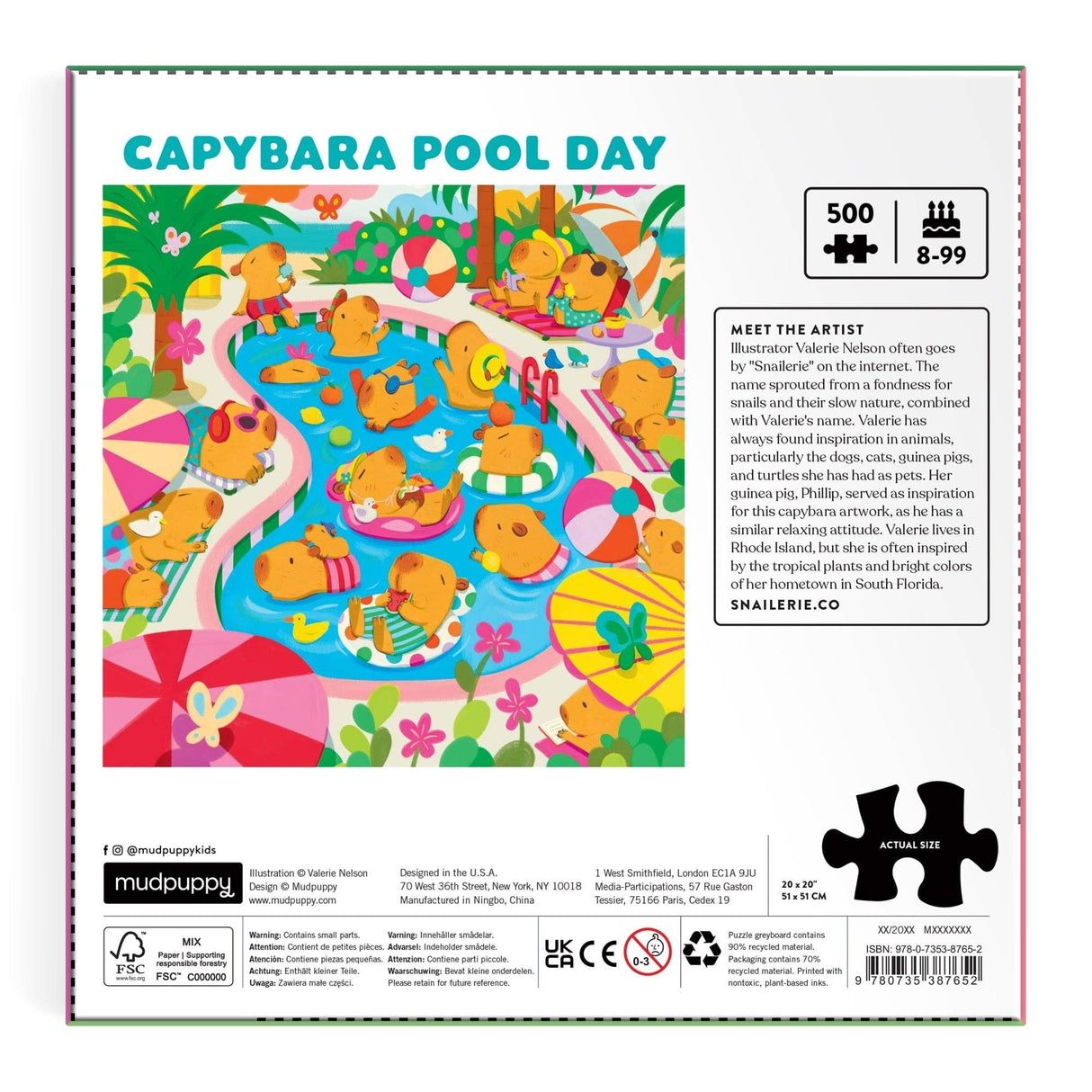 Mudpuppy - Capybara Pool Day 500 Piece Family Puzzle