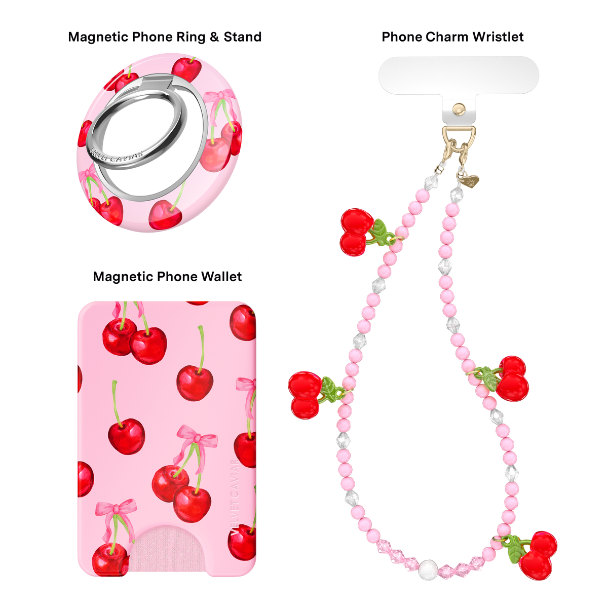 VELVET CAVIAR - 3pc Phone Accessory Gift Set - Sweet Cherry