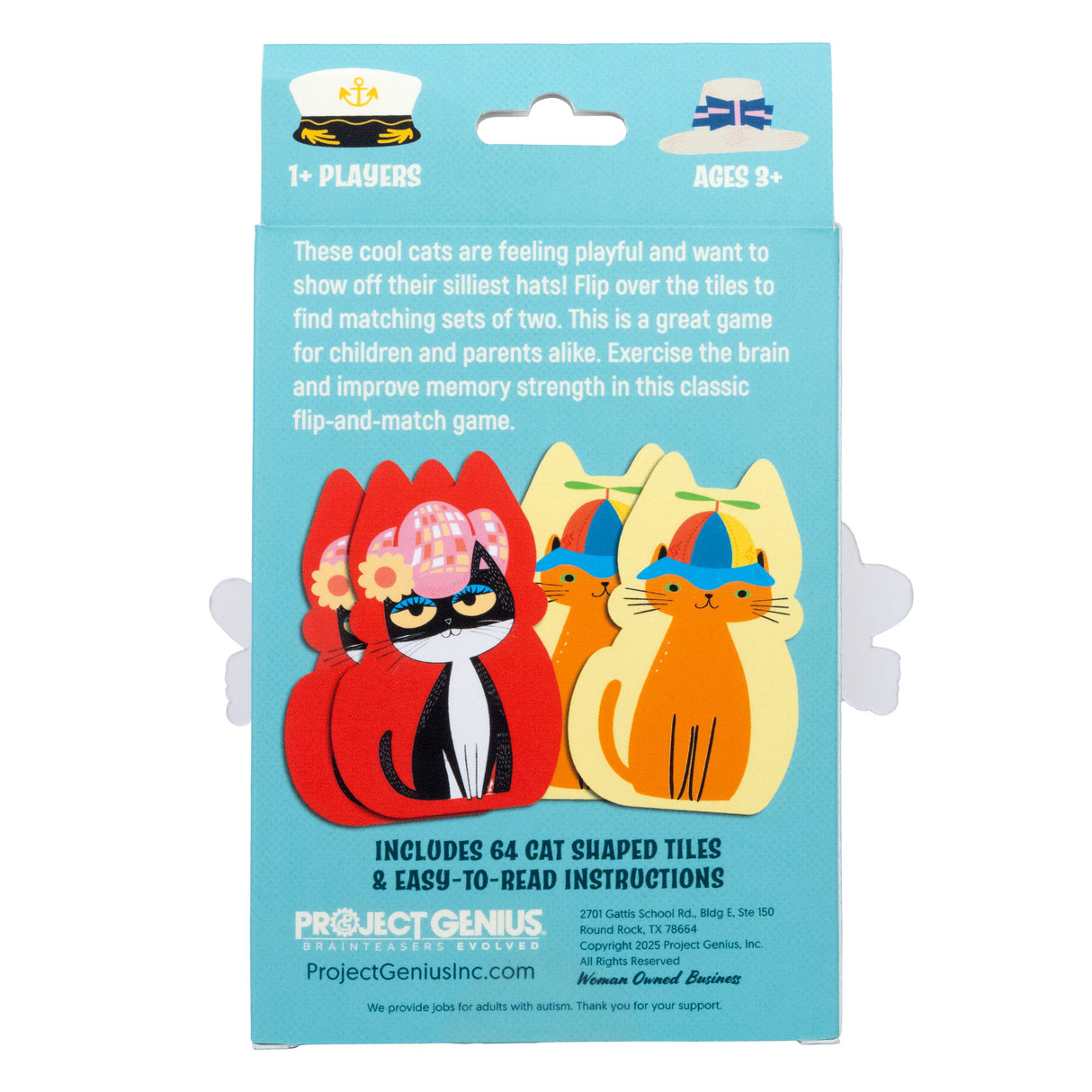 Project Genius - Cool Cats in Silly Hats – Kids Memory Matching Game