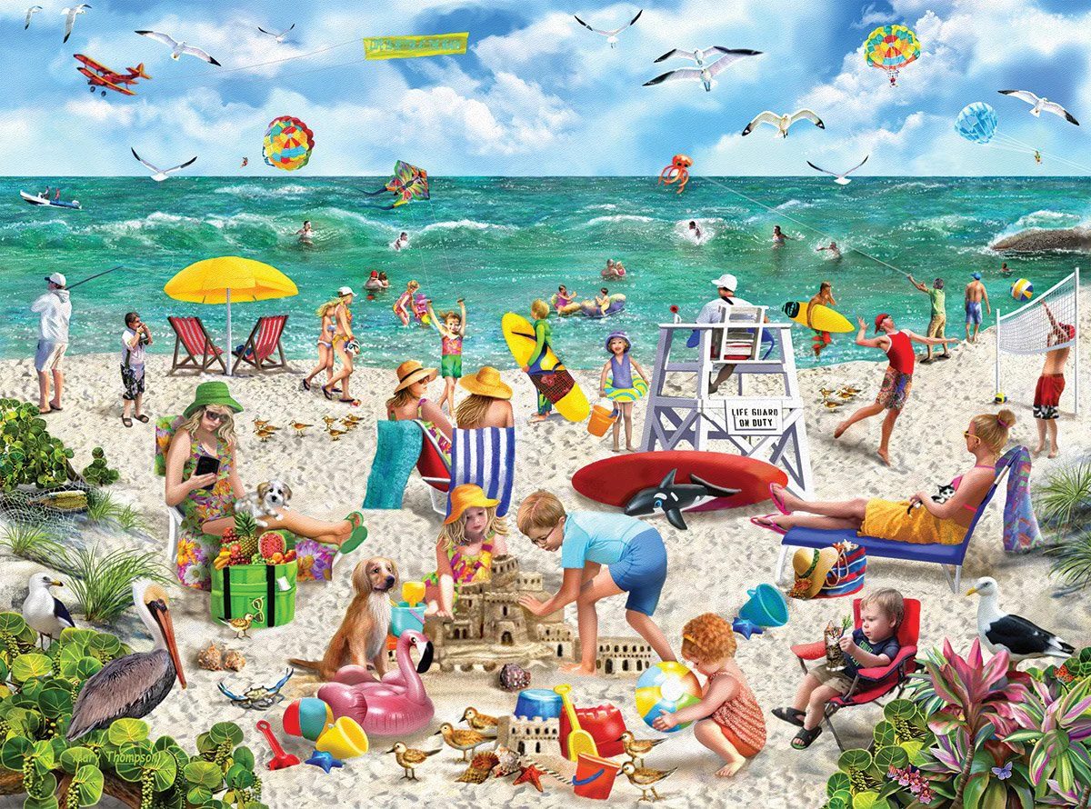 White Mountain Puzzles Beach Day - Seek & Find - 1000 Piece Jigsaw Puzzle