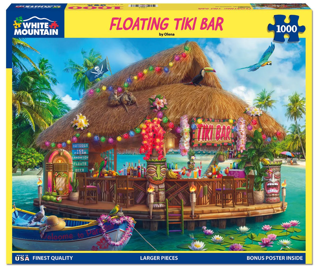 White Mountain Puzzles - Floating Tiki Bar- 1000 Piece Jigsaw Puzzle