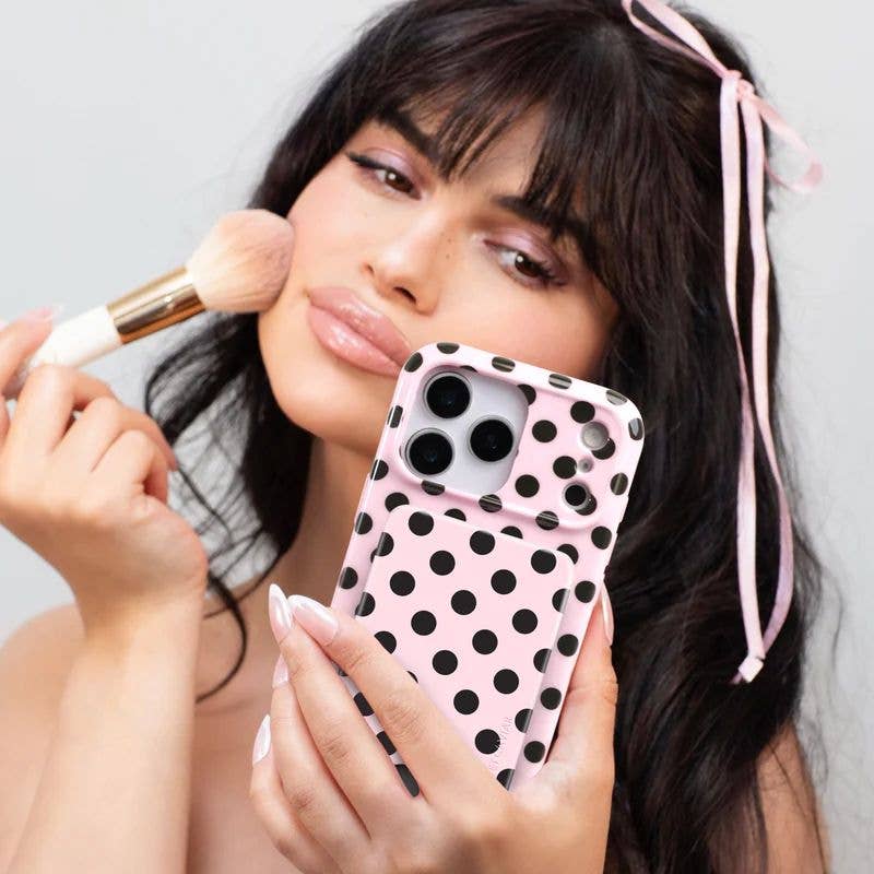 VELVET CAVIAR - Magnetic Phone Wallet - Princess Pink Polka Dot