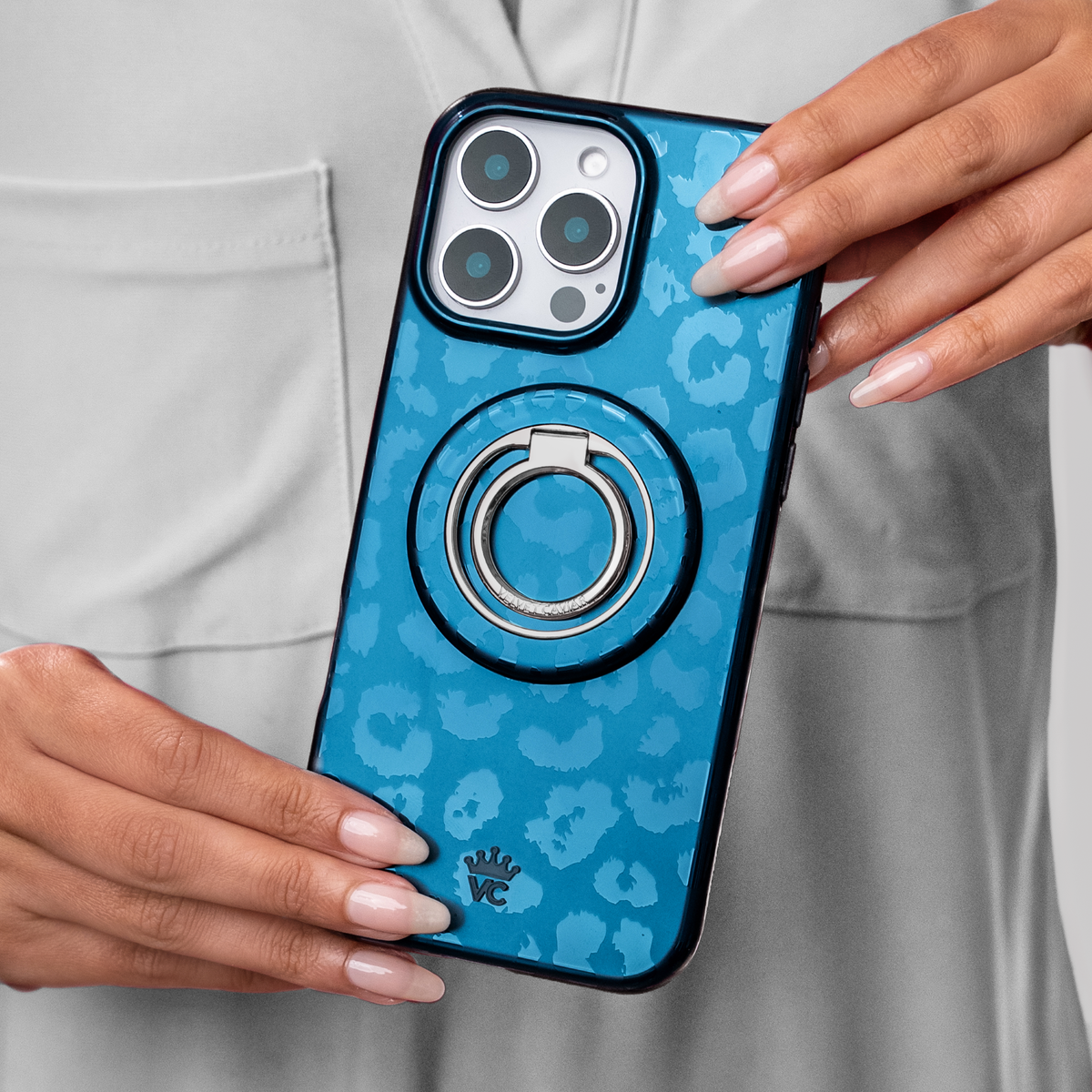 VELVET CAVIAR - Magnetic Phone Ring & Stand - Metallic Navy Leopard