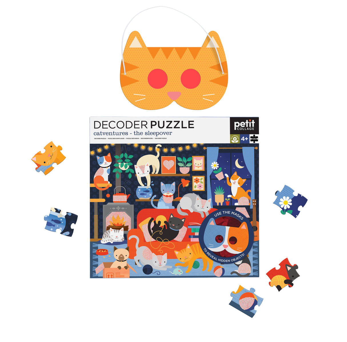 Petit Collage - Catventures - The Sleepover: 100-Piece Decoder Puzzle