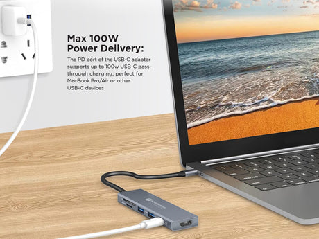 PowerPeak 6 in 1 USB C to HDMI Splitter, 2 USB 3.1, 1 USB-C, 1 Type-C PD charging, 1 MicroSD card slot, 1 SD card slot - image 4