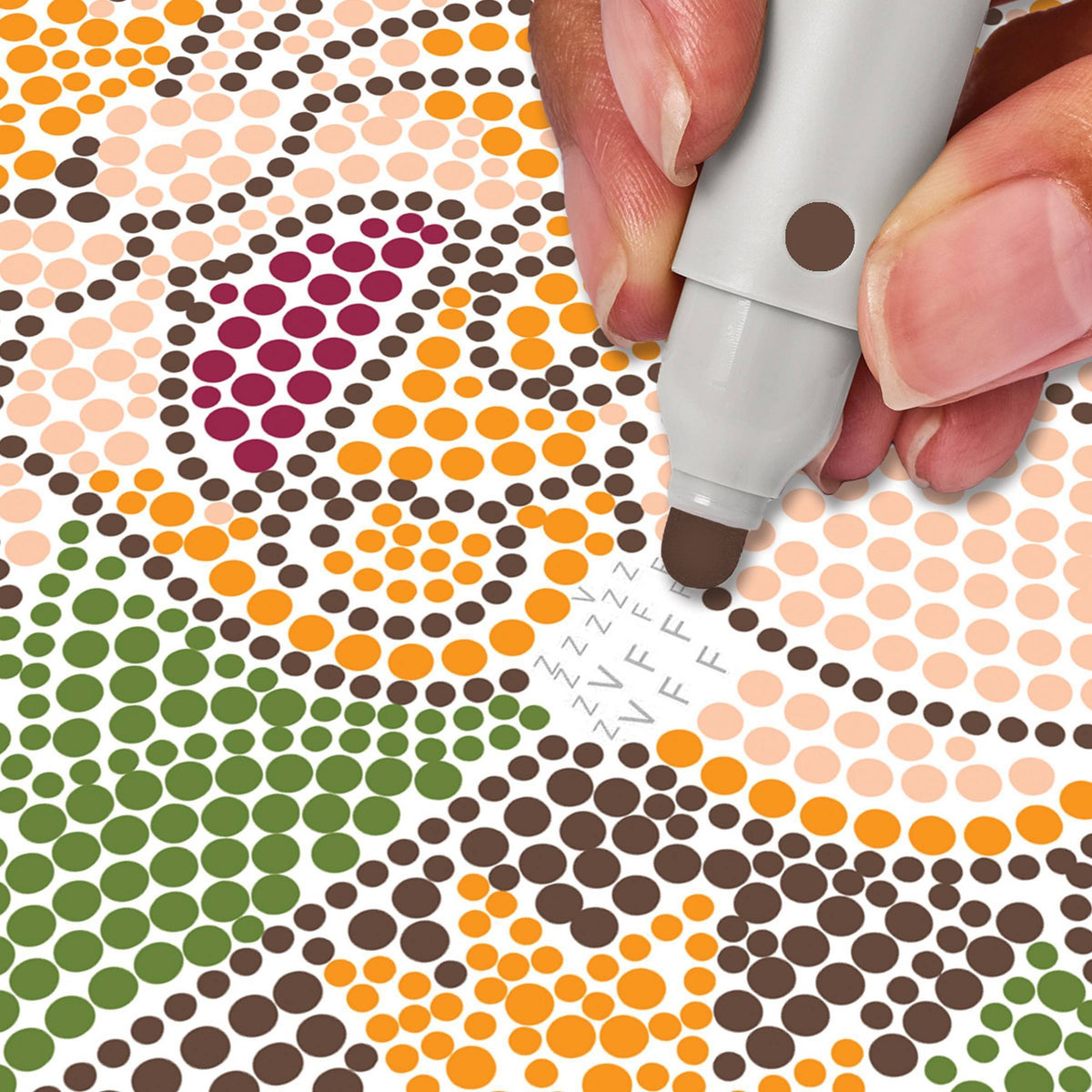 Lifelines FlowArt Dot-by-Letter, Cozy Companions - close-up of dotting with a marker