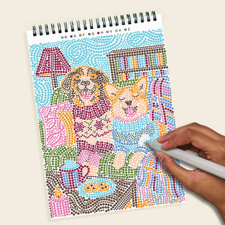 Lifelines FlowArt Dot-by-Letter, Cozy Companions - completed scene with marker in hand