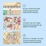 Lifelines FlowArt Dot-By-Letter, Holiday Helpers - how to use: plan your colors, cover the letters, watch it come to life